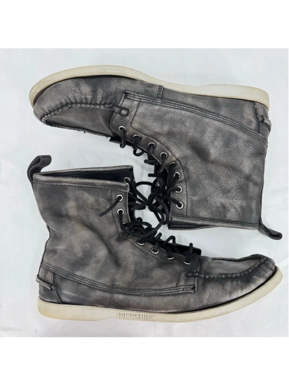 Sebago Docksides Men's Leather High Top Sneakers Distressed Gray Lace Up Size 12